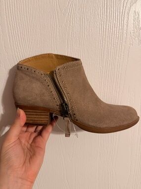 Lucky Brand Suede Taupe Ankle Bootie with Side Zip